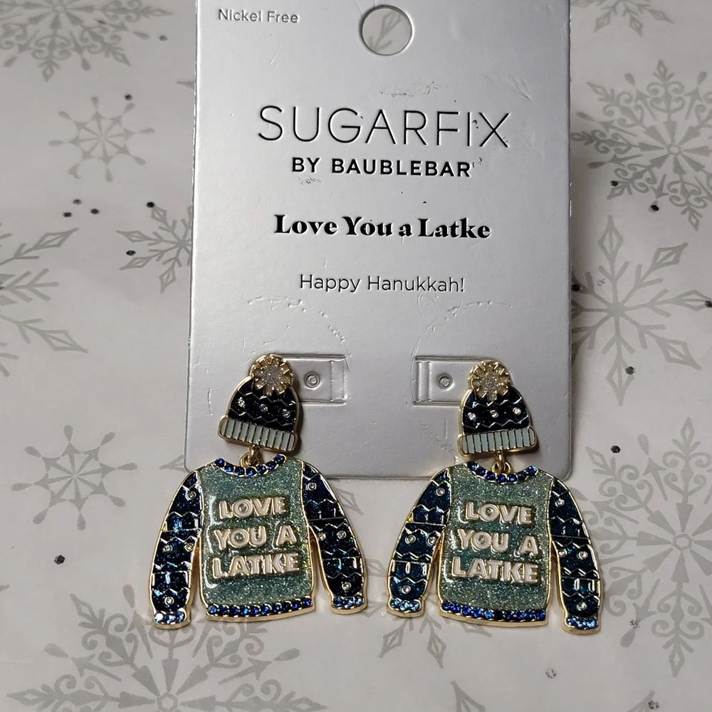 SUGARFIX by BaubleBar Love You a Latke Happy Hanukkah! Jewish Holiday Earrings